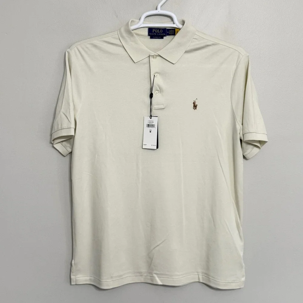 NEW Polo Ralph Lauren Mens Medium Cream Classic Fit Short Sleeve Polo Shirt
